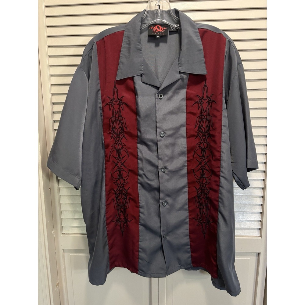 D Clothing Embroidery Flames Short Sleeve Button Up Shirt Size XL OG Classic